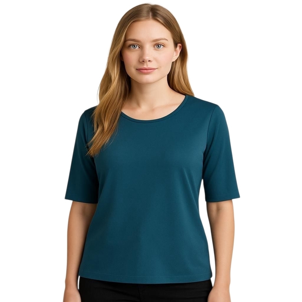 LIZ Claiborne Blue Pullover Jewel Neck Keyhole Back Short Sleeve Top Size Large